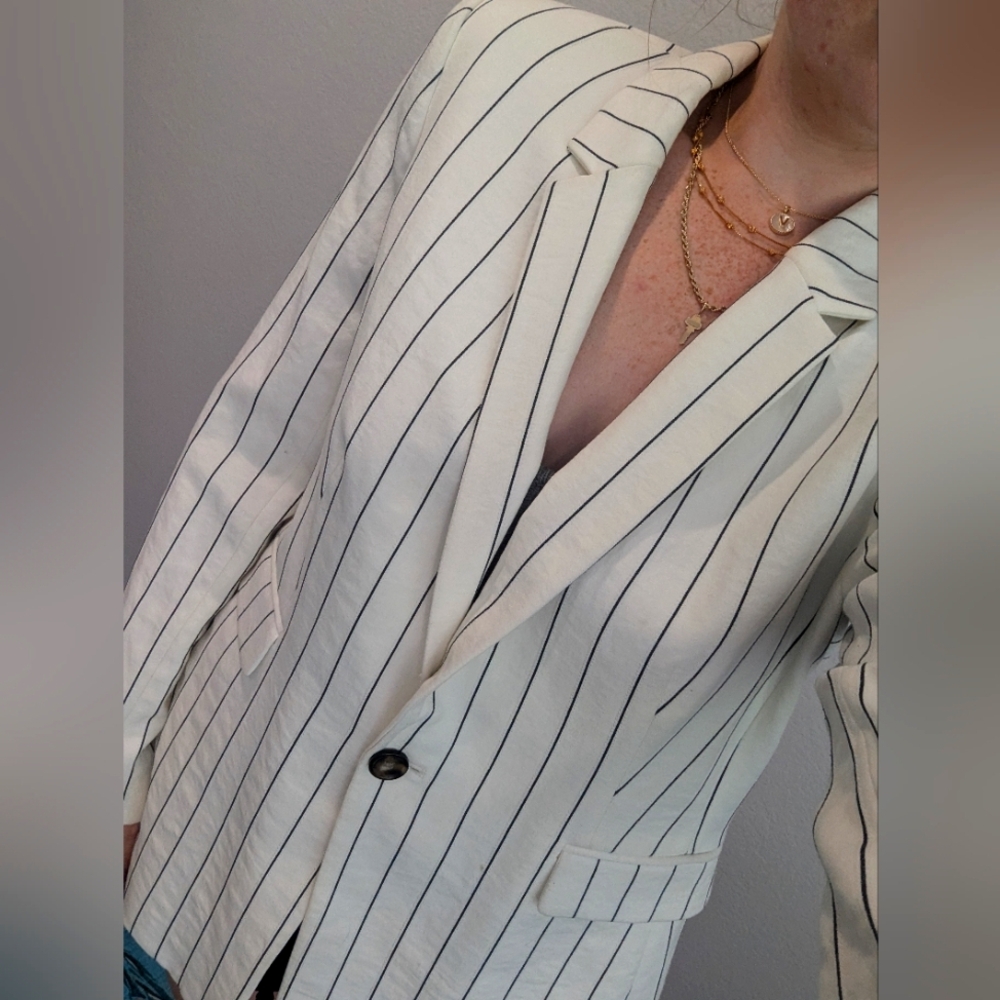 DKNY White Blazer with Black Pinstripes - Size 14